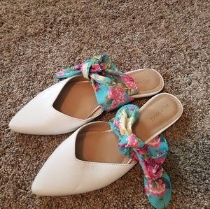 White Flats with Floral Straps